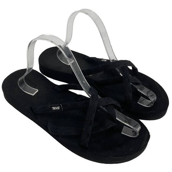 Teva Shoes - Teva Olawahu women 9 Black Mix Slip on Flip Flop strappy Sandals Shoes 6840